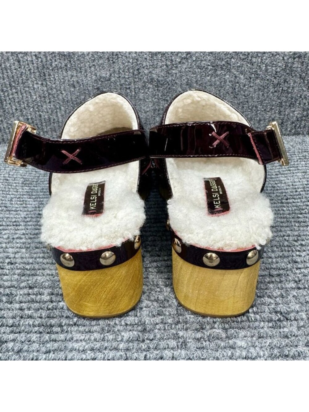 Kelsi Dagger Platform Clogs Women's 9 Burgundy Patent Leather Studded Slingback - Picture 4 of 9